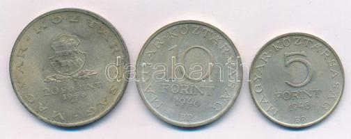 1948. 5Ft Ag "Petőfi" + 10Ft Ag "Széchenyi" + 20Ft Ag "Táncsics" "Szabadságharc sor" T:AU,XF patina Adamo EM1, EM2, EM3
