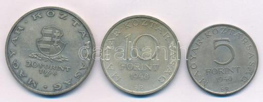 1948. 5Ft Ag "Petőfi" + 10Ft Ag "Széchenyi" + 20Ft Ag "Táncsics" "Szabadságharc sor" T:AU,XF patina Adamo EM1, EM2, EM3