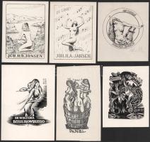 Klf. külföldi alkotók (J. Battermann, Henno Arrak, Richard Kaljo, stb.): 10 db erotikus ex libris és kisgrafika. Klf. technikák, papír, részben jelzett, klf. méretekben.