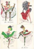 14 db RÉGI erotikus tánc művészlap, Moulin Rouge / 14 pre-1945 erotic art postcards, Moulin Rouge