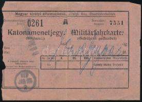 1917 M. Kir. Államvasutak (MÁV) katonamenetjegy