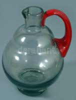 Piros füles kiöntő. XIX. sz. fújt hutaüveg, hibátlan 13 cm