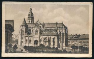 1939 A kassai székesegyházat (Szent Erzsébet-dóm) ábrázoló keményhátú kép, a hátoldalon Kassa dombornyomott címerével, 6x10 cm