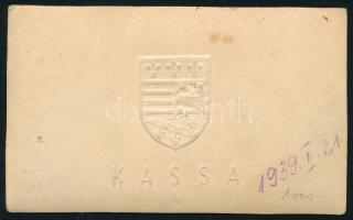 1939 A kassai székesegyházat (Szent Erzsébet-dóm) ábrázoló keményhátú kép, a hátoldalon Kassa dombor...