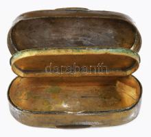 Tubákos szelence, ezüstözött réz 6,5 cm