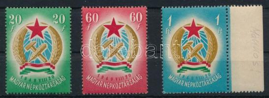 1949 Alkotmány (I.) sor, 20f és 1Ft makkos vízjellel, 60f vízjel nélkül (21.500)