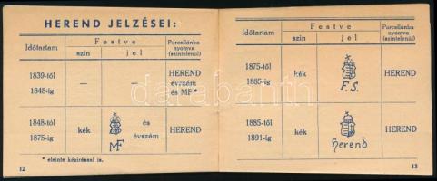 cca 1938 Herendi Porcelángyár kisalakú ismertető kiadványa, benne Herendi márkajelzésekkel, kis laps...