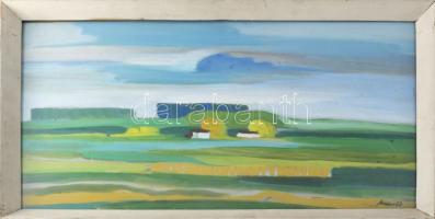 Mészáros Szilveszter (XX. sz. második fele): Alföld. Olaj, farost. Jelzett. Üvegezett fakeretben. 34x62 cm