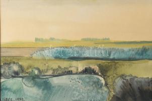 Lieber Éva (1932-2005): Táj, 1970. Akvarell, papír. Jelzett. Paszpartuban. 30x46 cm