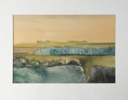 Lieber Éva (1932-2005): Táj, 1970. Akvarell, papír. Jelzett. Paszpartuban. 30x46 cm
