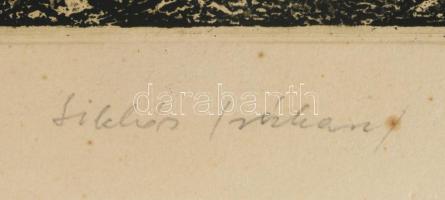 Valkó László (1946-): Siklós. Rézkarc, papír, jelzett, 29×36 cm. Lapszéli ázásnyommal