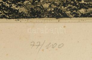 Valkó László (1946-): Siklós. Rézkarc, papír, jelzett, 29×36 cm. Lapszéli ázásnyommal