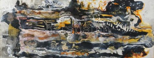 Kárpáti Gusztáv (1941-2013): Gesztusok. Vegyes technika, papír, jelzés nélkül, 19×49 cm. Paszpartuban.