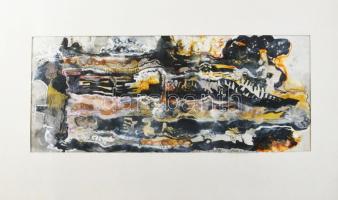 Kárpáti Gusztáv (1941-2013): Gesztusok. Vegyes technika, papír, jelzés nélkül, 19×49 cm. Paszpartuba...