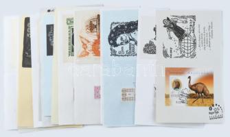 Klf. alkotók ( Nagy László Lázár, Fery Antal, Perei Zoltán stb.): 23 db halmozott grafika, bélyegző, bélyeg, ex libris, részben jelzett, klf. méretekben.