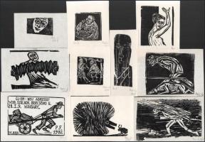 Perei Zoltán (1913-1992): 13 db kisebb méretű grafika. Fametszet, papír, egy kivételével mindegyik jelzett, klf. méretekben.