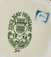 Zsolnay pillangó mintás bonbonier, jelzett, hibátlan, 7,5x7,5 cm