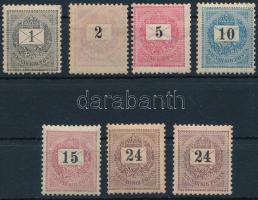 1898 7 db krajcáros bélyeg 12 : 11 3/4 fogazással, 2. osztályú minőségben (20.800) (rozsda, ránc, törés / stain, crease, fold)