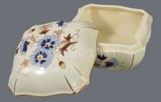 Zsolnay búzavirág mintás bonbonier. Jelzett, hibátlan, 10,5x10,5 cm