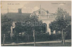1917 Lovrin, kastély. Nr. 10154. / castle + Vörös Kereszt Egylet bélyeg (fl)