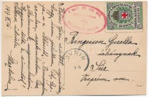 1917 Lovrin, kastély. Nr. 10154. / castle + Vörös Kereszt Egylet bélyeg (fl)