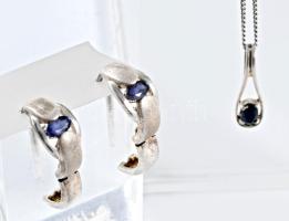 Ezüst (Ag) fülbevaló pár és nyaklánc, kővel, jelzett, bruttó 5,9g