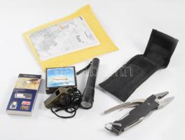 Zacskónyi túrázással kapcsolatos tétel, térképtartó, iránytű, nagyító, zseblámpa, stb.