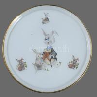 Nyuszis üveg tál, matricás, hibátlan d:27 cm