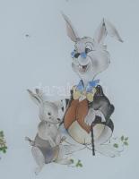 Nyuszis üveg tál, matricás, hibátlan d:27 cm