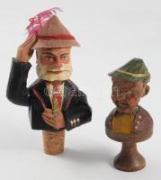 Mozgatható figurális üveg dugó. faragott fa 12 cm + fa bábu 8 cm