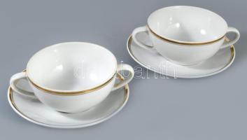 2 db Hollóházi leveses csésze, aljjal. Aranyozott, jelzett, minimális kopással