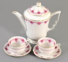 Zsolnay két személyes mokkás készlet, Kanna, két csésze, aljjal. ifj Grünwald Mór jelzéssel