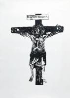 Somogyi Győző (1946-): Kereszt. Szitanyomat, papír. Jelzett. Számozott (2/15). Lapméret: 70x50 cm. Feltekerve. Lapszéli szakadásokkal és elszíneződéssel.