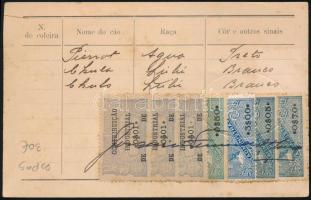 1926 Espinho (Portugália), kutyatartási engedély, illetékbélyegekkel / 1926 Espinho (Portugal), dog ...