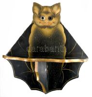 Denevéres fali polc, szobortartó Lakkozott fa, kézzel festett, kopással 28 cm