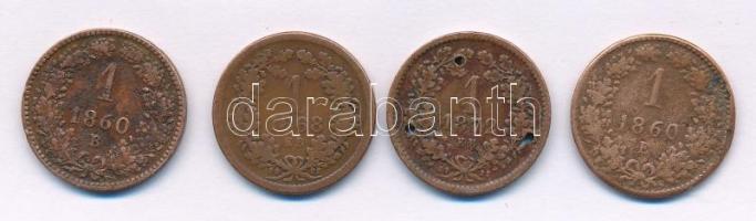 1860E - 1860B 1kr Cu (2xklf) + 1868KB - 1872KB 1kr Cu "Angyalos címer" (2xklf) T:VF-F egyik lyukasztott Adamo M4, M4.1