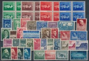 Norvégia 1939-1944 15 db teljes kiadás, összesen 51 db bélyeg, köztük négyestömb sor is, stecklapon