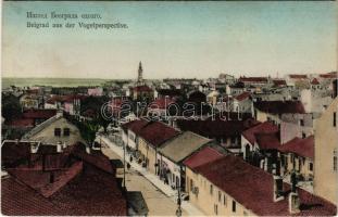 1914 Beograd, Belgrade, Belgrád; Belgrad aus der Vogelperspective / general view, street + "Brü...