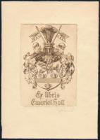 Sterbenz Károly (1901-1993): Ex libris Emerici Holl (címeres könyvjegy), 1942. Rézkarc, papír, jelze...