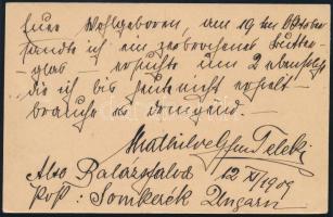 1909 Somkerék, Gróf Teleki Matild (1872-1919) által írt levelezőlap