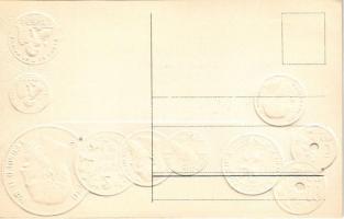 Belgien / Belgium - Dombornyomott érmék és zászló / Belgium - Embossed coins and flag (lyukak / pinh...