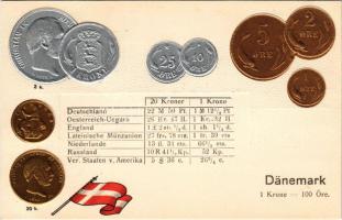 Dänemark / Dánia - Dombornyomott érmék és zászló / Denmark - Embossed coins and flag (lyukak / pinholes)