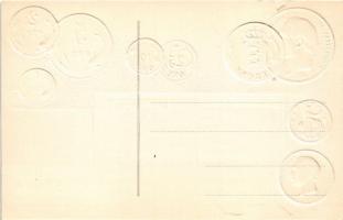 Dänemark / Dánia - Dombornyomott érmék és zászló / Denmark - Embossed coins and flag (lyukak / pinho...