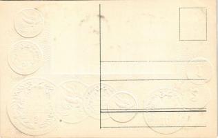 Deutsch-Neuguinea. Münzenkarte und Nationalflagge / German New Guinea - set of coins, currency excha...
