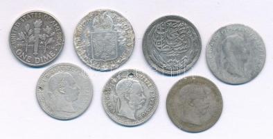 Vegyes 7db-os ezüst érmetétel, benne: Ausztria 1830-1872. 3kr-10kr Ag (4xklf) + 1869. 10kr Ag + Egyi...