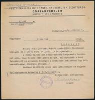 1943 Bp., Izraelita hitközség hadviseltek bizottságának levele