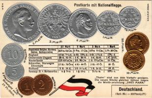 Deutschland - Postkarte mit Nationalflagge / Németország - Dombornyomott érmék és zászló / Germany - H.S.M.Embossed litho coins and flag (lyuk / pinhole)