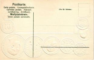 Deutschland - Postkarte mit Nationalflagge / Németország - Dombornyomott érmék és zászló / Germany -...