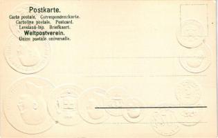Griechenland. Postkarte mit Nationalflagge / Set of coins, currency exchange chart and flag of Greec...