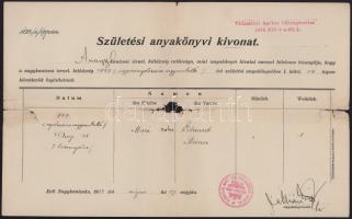 1919-1939 2 db rabbi (Halpert Salamon, Herzog Manó) által aláírt születési anyakönyvi kivonat, rossz...